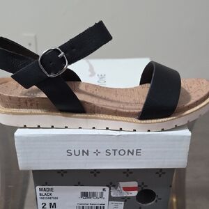 Sun + Stone Black Women's Sandals with Cork Sole